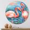 Designart - Pink Flamingos In Blue Water I - Farmhouse Metal Circle Wall Art